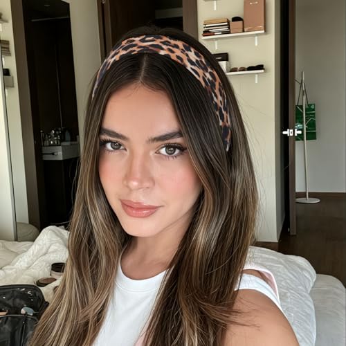 AWAYTR 6Pcs Wide Headbands for Women Non Slip Soft Elastic Hair Bands for Women's Hair for Workout Sports - color: Leopard print