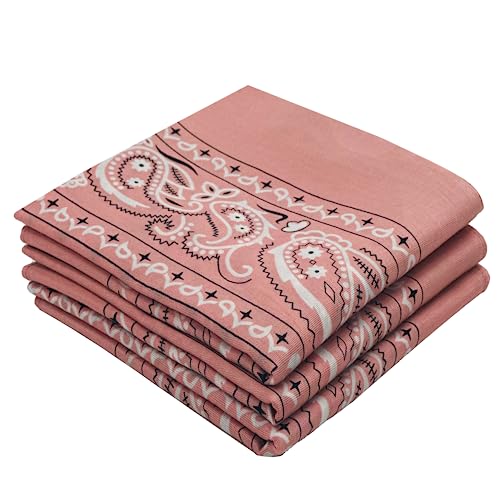 Classic Paisley Bandanas - 3 Pack Gift Set, 100% Cotton, 22x22 Inches - color: Light Pink