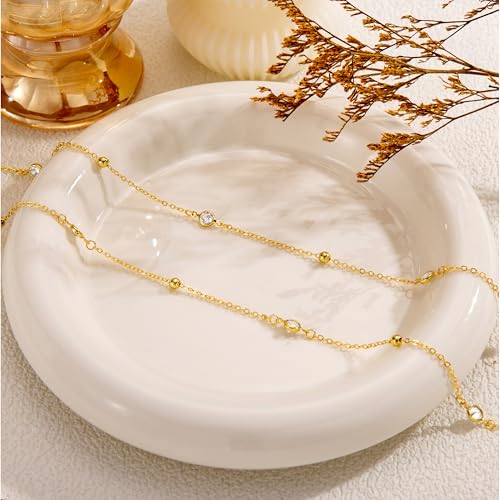 CHESKY Waist Beads for Women, Dainty 14k Gold Plated Waist Chain Beach Accessories Cute Belly Chain Body Chain Gold Chain Belts for Women Summer Beach Jewelry for Womens Gifts Rave Outfits for Womens - style: CZ beads-gold