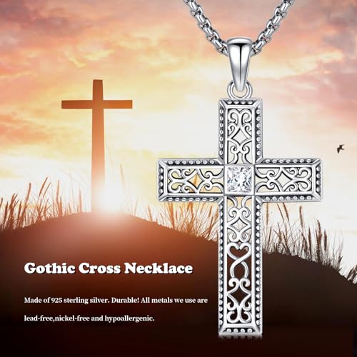 Cross Necklace 925 Sterling Silver Turquoise Christian Pendant Religious Cross Jewelry Christmas Gifts for Women Men - style: Gothic
