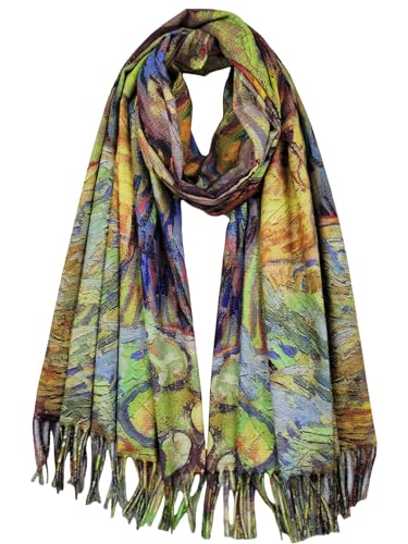 VENVSBEE Reversible Scarf Soft Large Shawl Wrap Blanket Double Sided Art Print Warm Pashmina Stoles Klimt Van Gogh Gifts - color: Art 32