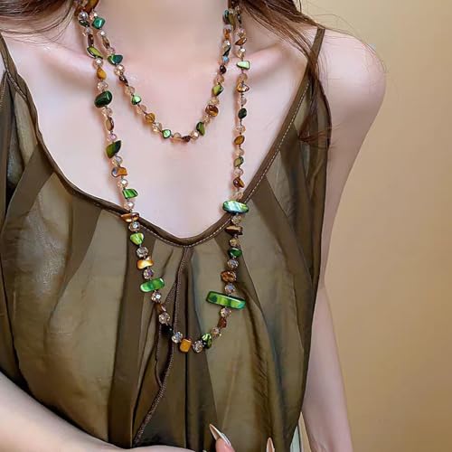 Boho Colorful Seashell Beaded Double Layer Necklace Long Stackable Vacation Necklace Fashion Jewelry Western Gifts - color: A3:long boho necklace