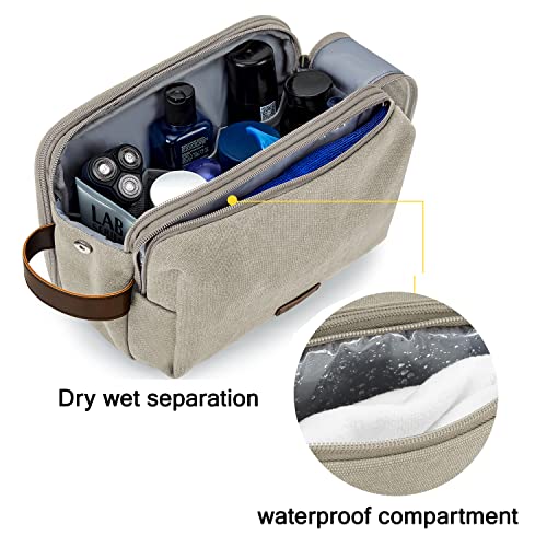 BAGSMART Toiletry Bag for Men, Canvas Travel Toiletry Organizer Dopp Kit Water-resistant Shaving Bag for Toiletries Accessories,Beige-Large - color: Beige, size: Large