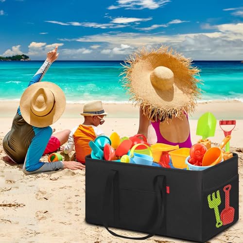 LHZK Standing Extra Large Utility Tote Bag with Metal Wire Frame and the Sides Rinforced, Extra Large Tote Bag with Handle, Reusable Grocery Bags Foldable, Beach Bag, Car Tote (Black) | Metal Wire Frame - color: Black, size: 22.5''x10.5''x12''-1 Pack