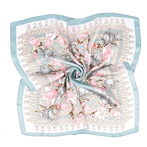 MINIDORA Satin Scarves for Women 27.5 × 27.5 inches Medium Square Elegant Silk Feeling Head Scarf - color: C008-light Blue