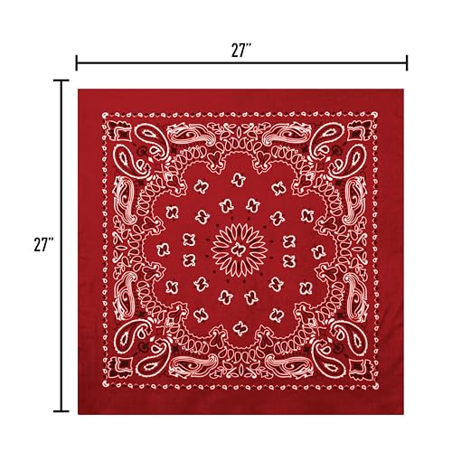 Rothco Trainmen Paisley Bandana 27” x 27” Extra‑Large 100% Cotton Head Wrap Scarf Multi‑Use - color: Red/White