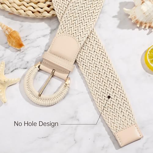 SANSTHS Women Wide Woven Belt for Dresses Fashion Rattan Braided Waist Belt Straw Raffia Boho Belt for Jeans - color: A-beige, size: Fits waist size 50‘’-54"
