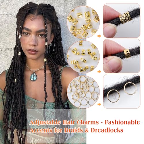 100 Pcs Gold Hair Jewelry for Braids,4 Styles Dreadlock Accessories, Adjustable Metal Hair Clips, Hair Cuff Rings Braiding Decorations for Women Men - color: Gold-100pcs