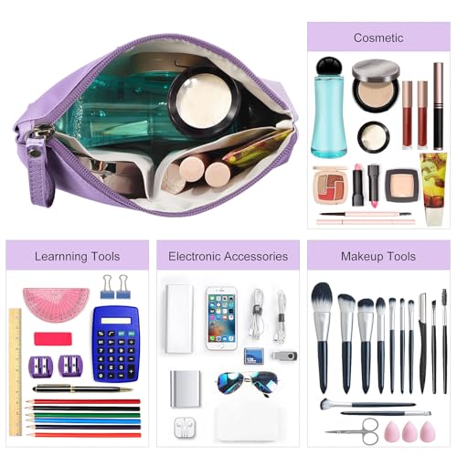 MAANGE Cosmetic Bags for Women Small Makeup Bag for Purse Pu Leather Makeup Pouch Travel Makeup Bag with Zipper Make Up Bag for Travelling - color: Purple