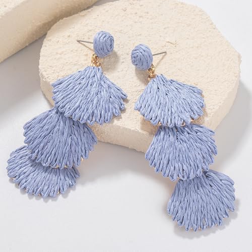Boho Raffia Earrings Starfish Shell Seashell Dangle Drop Earrings Cute Statemnet Trendy Jewelry Summer Beach Outfits for Women - color: Lilac, size: Shell