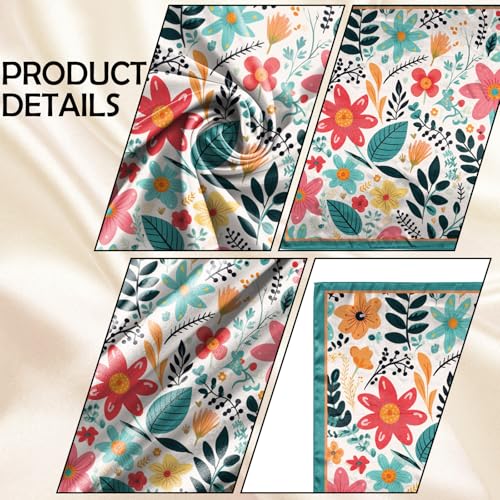 Scarf Silk Feeling Square Satin Head Hair Scarf Wrap 27.5 Inches Headwear Aesthetic Cute Decoration Women Girls - color: V-19-red Flower