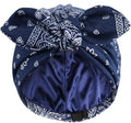 Ababalaya Satin Lined Beanies for Women Chemo Headwear Silky Lined Cotton Sleeping Cap - color: Navy Blue