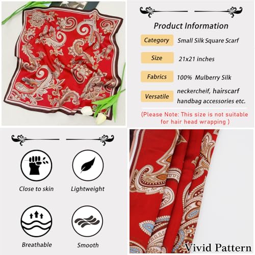 Ciormis 100% Mulberry Silk Scarf-Women's 21''/27''Square Silk Hair Head Scarf Neckerchief with Gift Packaged - color: 21''x 21''-style 66