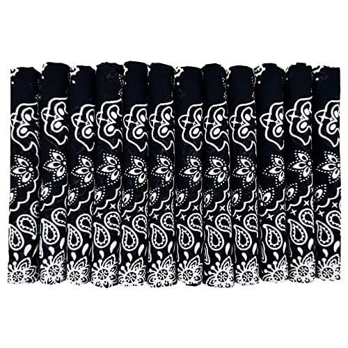 Bandanas Gift Set 12 Pack Soft Thin Handfeel Cotton Bandanna Scarf for men - color: Black
