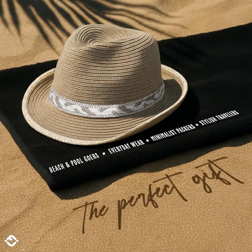Funky Junque Straw Fedora Hats for Women - UPF 50+ Sun Hat, Short Brim Packable Beach Hat with Woven Pattern - color: Grey