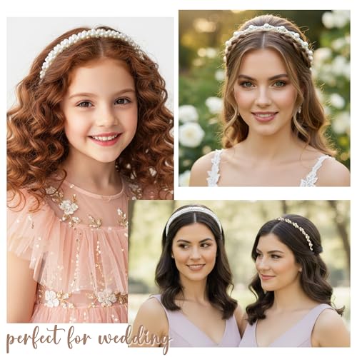 6 Pack Pearl Headbands for Women Girls, Gold Metal Hair Bands Set, Elegant Bridal Wedding Hair Accessories, Vintage Twisted Braided Hair Hoops, Non-Slip Headpiece for Birthday Gift - color: Type 17