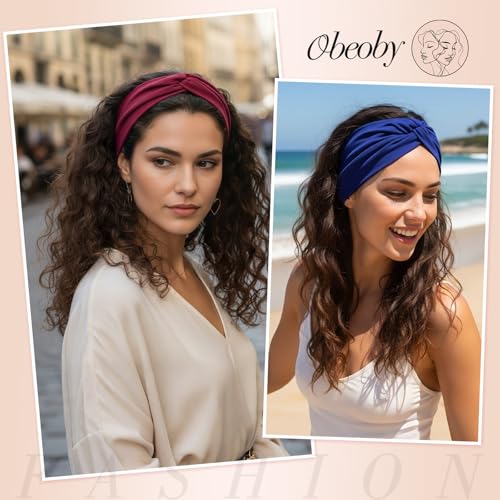 obeoby 6 Inch Cotton Wide Headbands for Work,Daily Life, Boho Outfits, Large African Hair Wrap 6 Pack Non Slip Turban Hair Bands - color: Bright color series