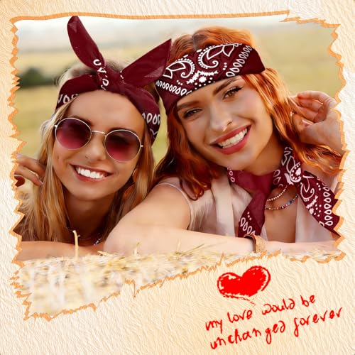 50 Pcs Bandanas Bulk Large Bandana Headband Paisley Cowboy Bandana Scarf Handkerchief for Women Men - color: Burgundy
