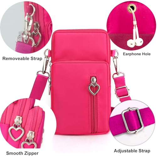 JANKS Small Crossbody Bag for Women - Mini Phone Purses with Crossbody Strap and Wallet - Nylon Arm Bag - color: A-rose
