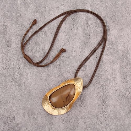 JAOYU Boho Necklace for Women Large Pendant Necklace Boho Long Choker Leather Gold Necklace Vintage Earthy Jewelry Trendy - style: Bohemian Long Necklace