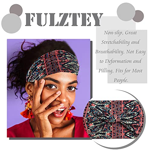 FULZTEY Boho Headbands For Women Fashion Stretch Wide Hair Bands Knotted Floral Turban Stripe Head Bands Yoga Running Sweatband Large African Headwrap Hair Accessories for Teen Girls 4Pcs - color: Style 6