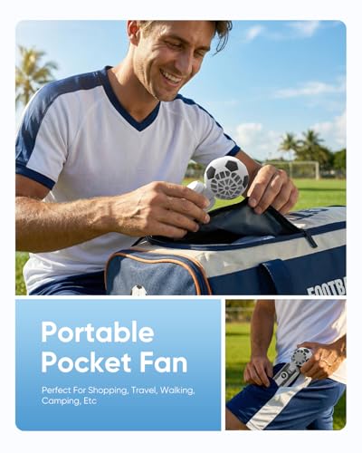Hiluckey Portable Handheld Turbo Fan with Ice Cooler, 5 Gear Wind, Soccer-Shaped Mini Personal Fan, 6000mAh Football Rechargeable Pocket Fan for Travel/Outdoor/Office, 180° Adjustable (White) - color: White