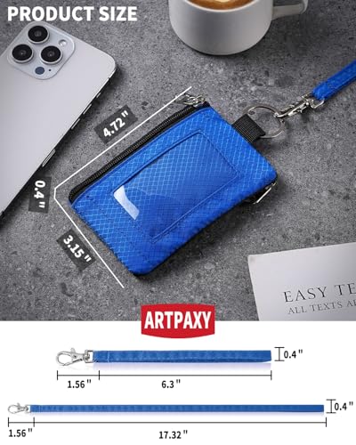 Artpaxy Minimalist Wallet For Mens Womens, Keychain RFID Blocking Zipper Small Wallet with ID Window 2 Lanyards,Water Resistant Travel Cash Card Coin Case Boys Girls - color: Blue, style: Casual