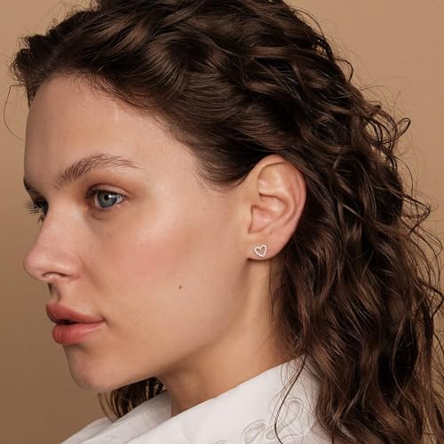 PAVOI 14K Gold Plated 925 Sterling Silver Stud Earrings for Women - Dainty Geometrical Bar Triangle Heart Earrings - Valentines Day Trendy Jewelry - style: Heart Outline