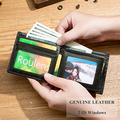 BULLCAPTAIN RFID Wallets for Men,Genuine Leather Wallet QB-05（Forest Green | Slim,Bifold,Front Pocket Wallet, 2 ID Windows,11 Card Slots,RFID Blocking TechnologyGift Choice - color: Forest Green
