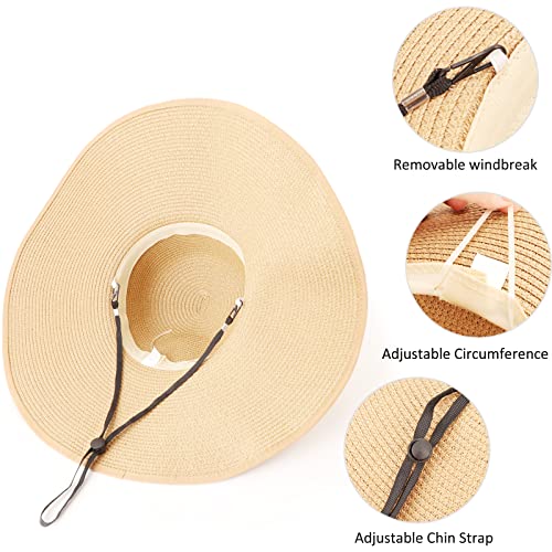 DRESHOW Beach Hats for Women Big Straw Wide Brim Summer Hat Floppy Foldable Roll up Cap Sun Hat UPF 50+ - color: 1 Pc：beige+white Dot Hat, 4.7" Brim