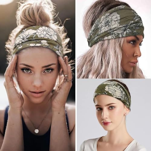 Boho Headband Fashion Wide Headband Knoted Turban Yoga Workout Head Bands Hair Accessories For Women (flower2, 1 Count (Pack of 1)) - color: flower2, size: 1 Count (Pack of 1)