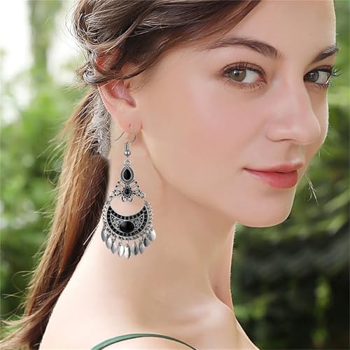 Vintage Boho Statement Drop Dangle Earrings for Women Bohemian Ethnic Handmade Beaded Charms Earring Bohemian Retro Chandelier Tassel Earrings Mexico Gypsy Jewelry Gift - color: Chandelier Earrings Black