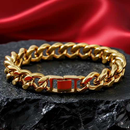 LIFETIME JEWELRY 15mm Miami Curb Cuban Link Chain Bracelet 24k Real Gold Plated