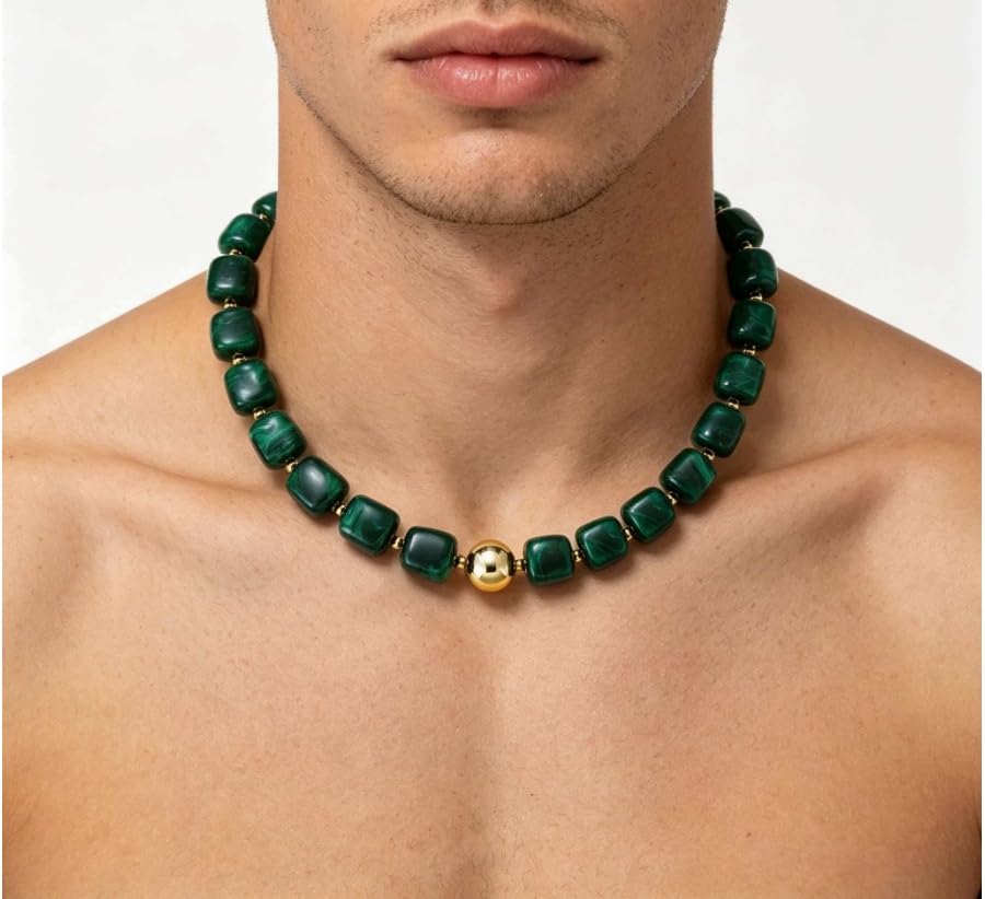 Chunky Beaded Necklace For Women Colorful Boho Beach Rainbow Statement Resin Necklace For Women Jewelry - color: Dark green