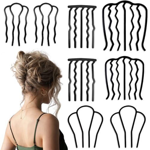 8 Piece Hair Side Combs French Twist Comb Metal Hair Fork Clip Teeth Hair Pin Stick for Updo Bun, U Shape Hair Combs Hair Tool for Vintage Hairstyle Hair Accessories - color: Black in 5 styles