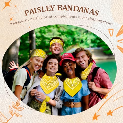 50 Pcs Bandanas Bulk Large Bandana Headband Paisley Cowboy Bandana Scarf Handkerchief for Women Men - color: Yellow