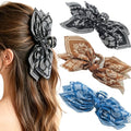 3 Pack Extra Large Boho Paisley Bandana Bow Knot Claw Clips Non Slip Hair Claws for Thick Hair Fashion Hair Accessories Gift for Women Teen Girls - color: Blue + Brown + Black