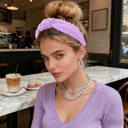 YISSION Lavender Purple Knotted Headband for Women - Wide Beaded Hair Hoop, Stylish Hair Accessory for Daily Wear, Parties & Casual Outfits - color: Purple