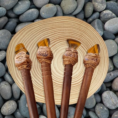 Natural Tumbled Healing Gemstone Crystal Wooden Hair Stick Handmade Gifts Boho Reiki by Smoky Quartz (Tiger Gold) - color: Tiger Gold