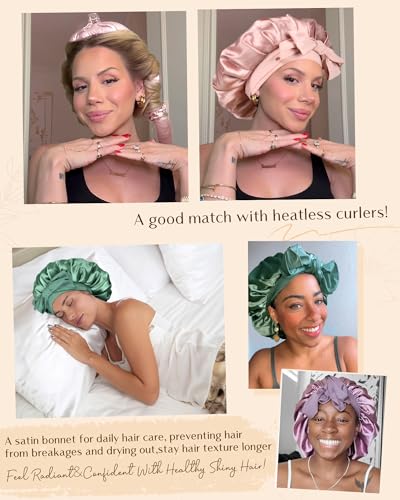 YANIBEST Adjustable Satin Bonnet for Sleeping Women Double Layer Hair Wrap Reduce Friction Prevent Frizz Natural Curly Hair - color: Blue Zircon