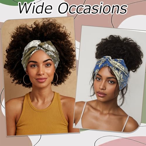 6 Pack Boho Headbands for Women Wide Twist Knotted Flowers Head Wraps Turban Stretchy Leopard Hair Bands Elastic Non-Slip Workout Head Wraps Accessories - color: Boho Flowers