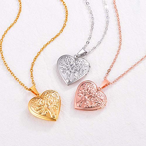 U7 Women Locket Necklace Platinum 14K Gold Photo Lockets that Hold Picture,Chain 20 Inch Personalized Gift Custom Love Heart Image Necklaces - color: 04# Rose Gold(Tree of Life)