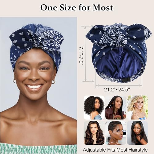 Ababalaya Satin Lined Beanies for Women Chemo Headwear Silky Lined Cotton Sleeping Cap - color: Navy Blue