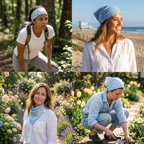 The Peacock Crew Premium Soft Cotton Bandanas Pack for Men and Women Paisley 22 x 22 inches - color: Pack of 10 Sky Blue
