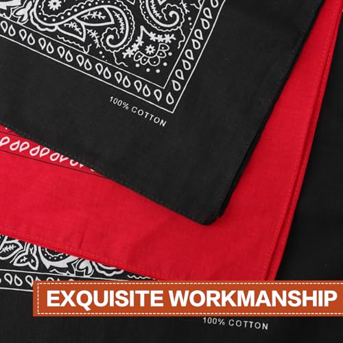 Raylarnia Bandana Multi-Purpose 100% Cotton Headbands for Women, 22 inch Paisley Cowboy Bandanas for Men - color: Black