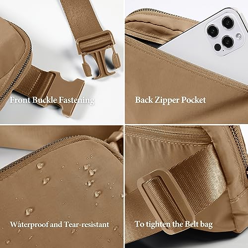 ODODOS Unisex Mini Belt Bag with Adjustable Strap Small Fanny Pack for Workout Running Traveling Hiking, Caramel - color: Caramel
