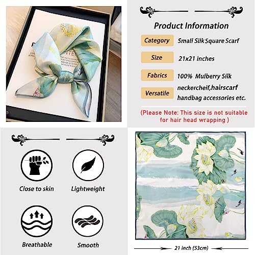 Ciormis 100% Mulberry Silk Scarf-Women's 21''/27''Square Silk Hair Head Scarf Neckerchief with Gift Packaged - color: 21''x 21''-style 15-lotus