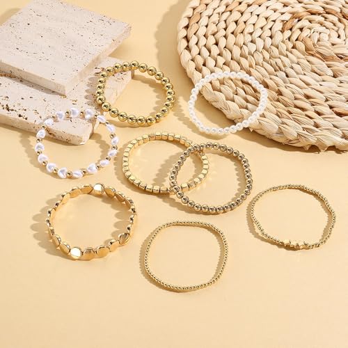Gold Beaded Bracelet Stack for Women Bohemian Stackable Bracelet Set Trendy Jewelry