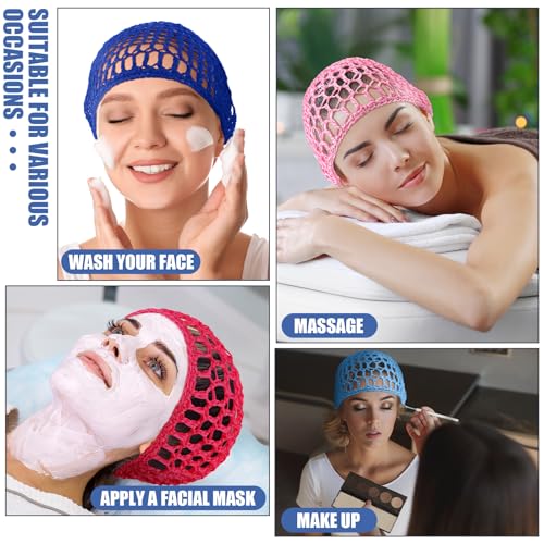 Geyoga 4 Pieces Mesh Crochet Hair Net Rayon Knit Snood Hat Thick Short Women Hairnet Snoods Cover Ornament for Sleeping (Royal Blue, Sky Blue, Rose Red,Pink) - color: Royal Blue, Sky Blue, Rose Red ,Pink