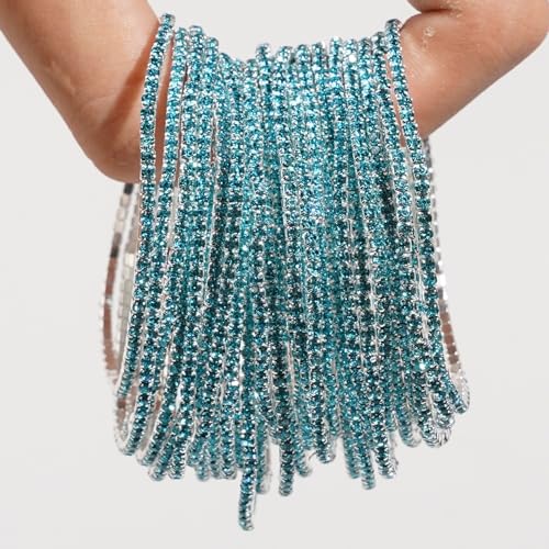 14K Gold Plated Dainty 10Pcs Colorful Cubic Zircon Crystal Beaded Adjustable Stackable Stretch Sparkling Tennis Chain Bracelet Set Birthday Wedding Jewelry for Women - color: blue